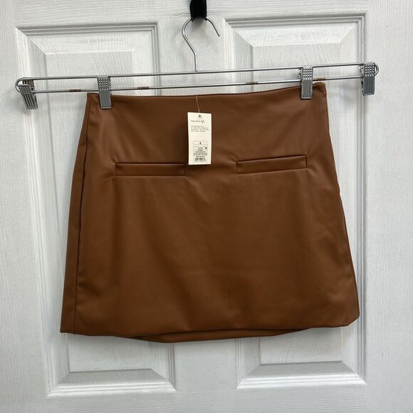 NWT A New Day Women’s Faux Leather Mini Skirt Brown Tan Size 4 High Rise - Picture 1 of 16